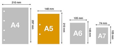 Cuaderno tamaño A5 medidas comparado con A4 y A6